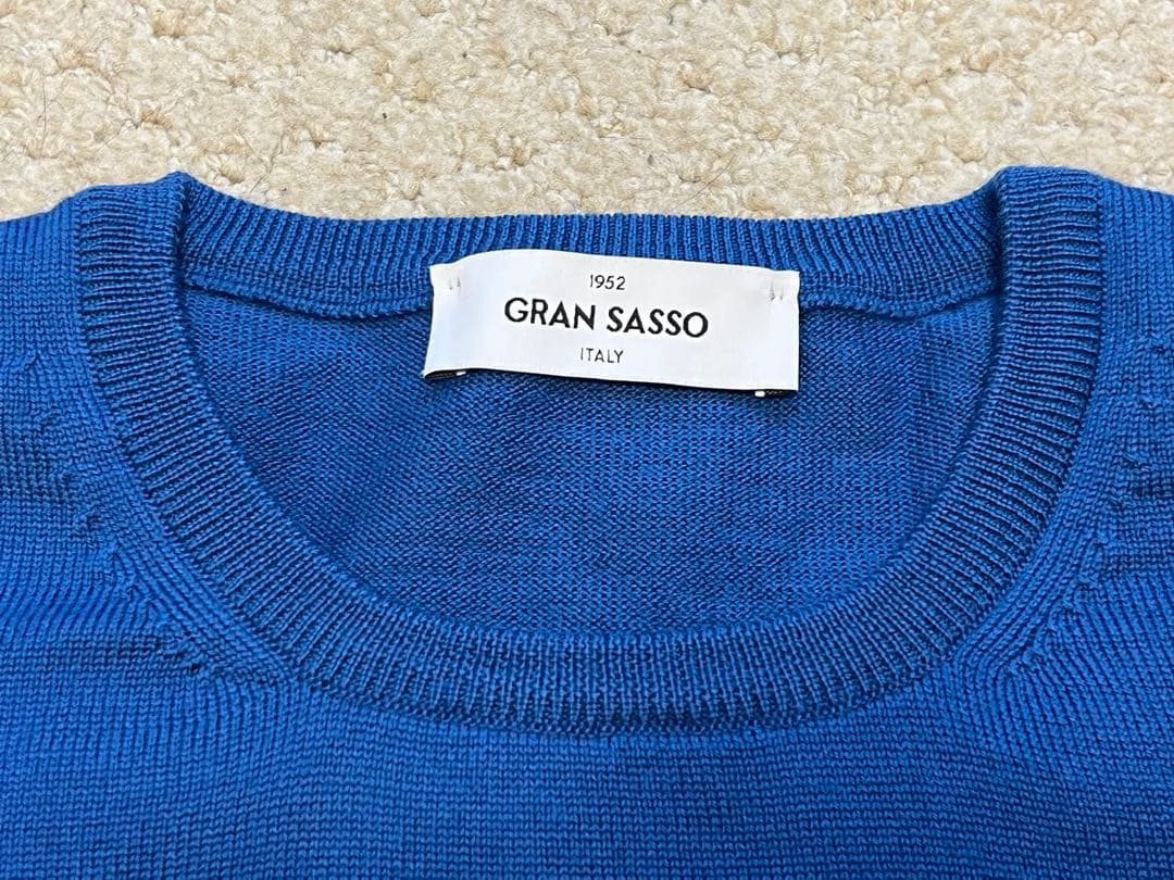 GRAN SASSO 青 クルーネックセーター　12ゲージ ウール サイズ48