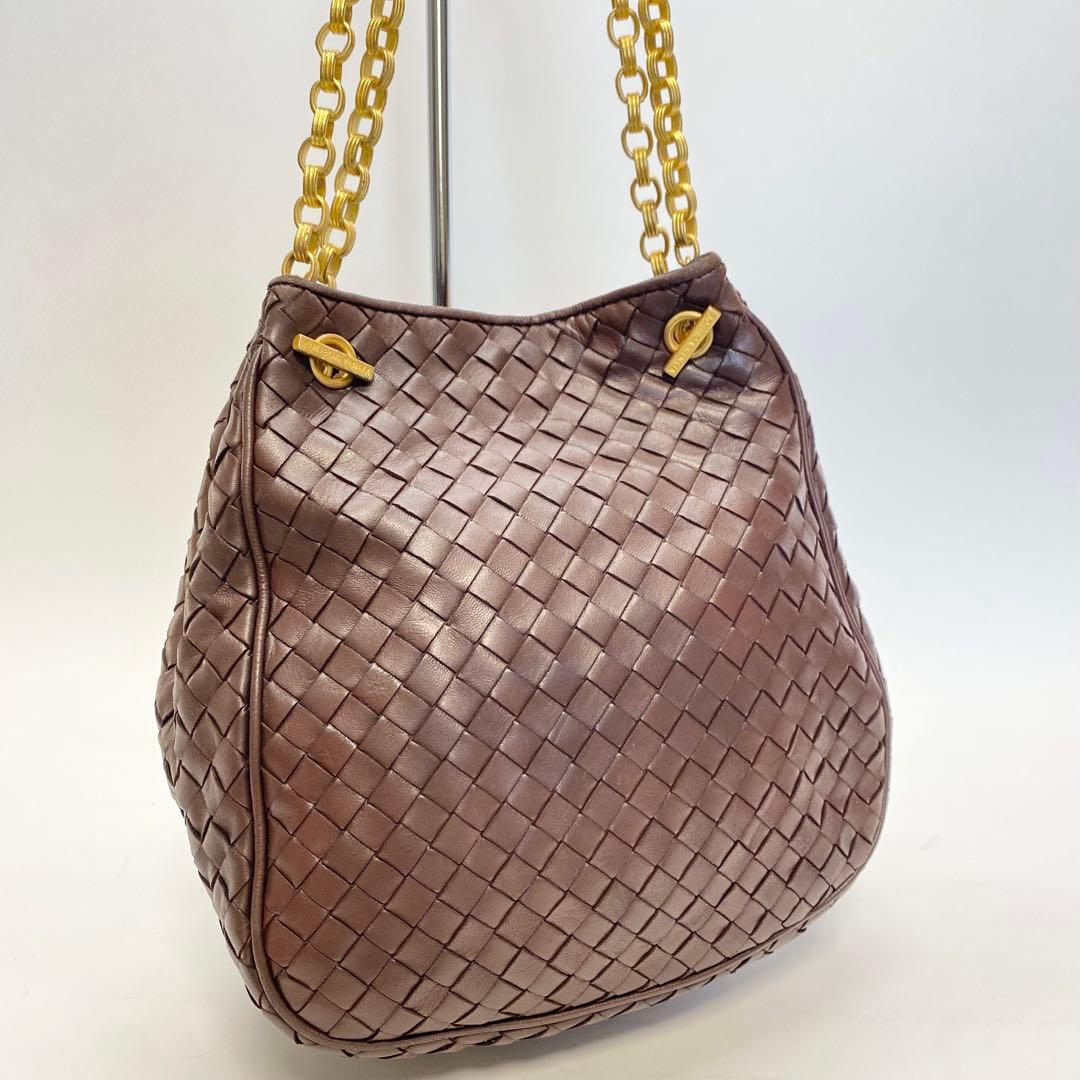 ボッテガヴェネタ ブラウン チェーンショルダーバッグ イントレチャート