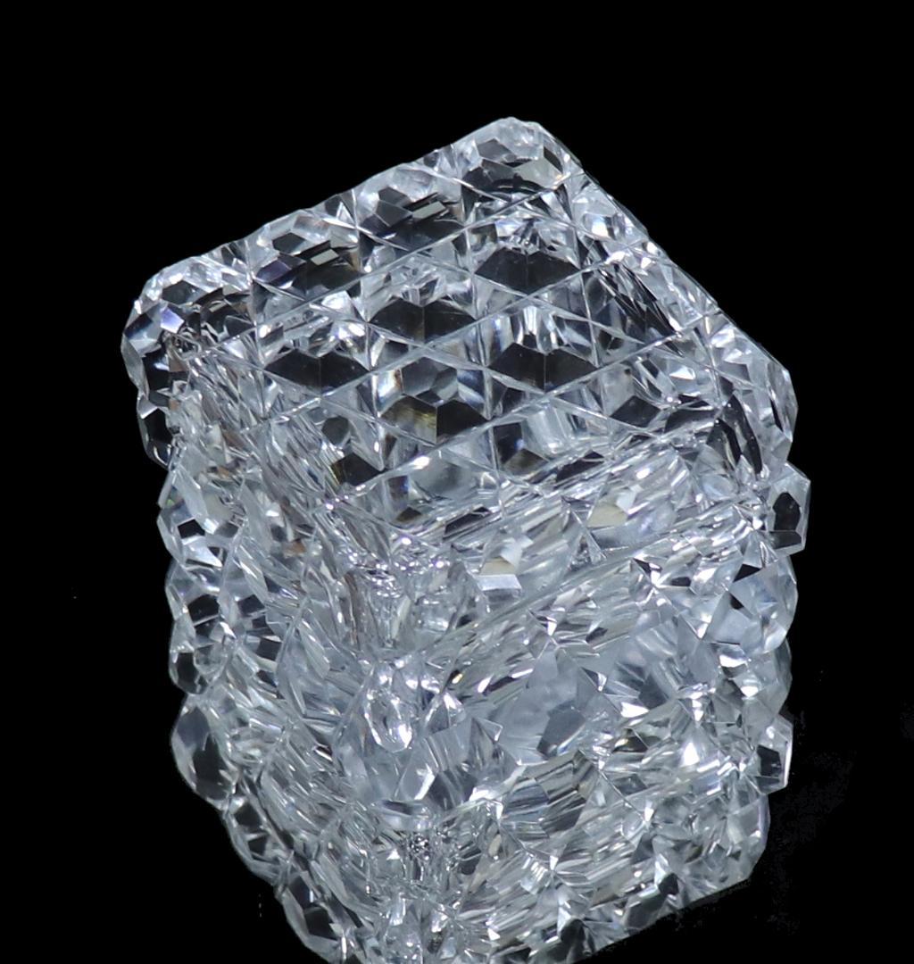 オールド・バカラ 珍品 スクエア型切子蓋物 ダイヤモンドカットディアマン小物入れ