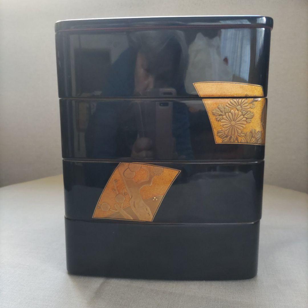 漆器 輪島塗重箱 4段 木箱付