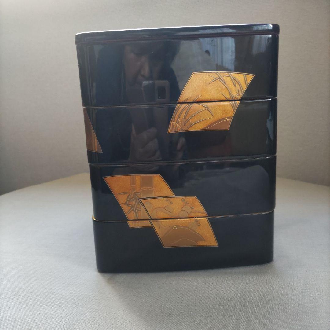 漆器 輪島塗重箱 4段 木箱付