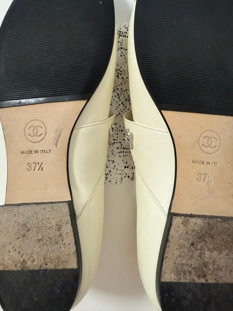 シャネル メリージェーン バレリーナ フラットシューズ ホワイト ツートン 37