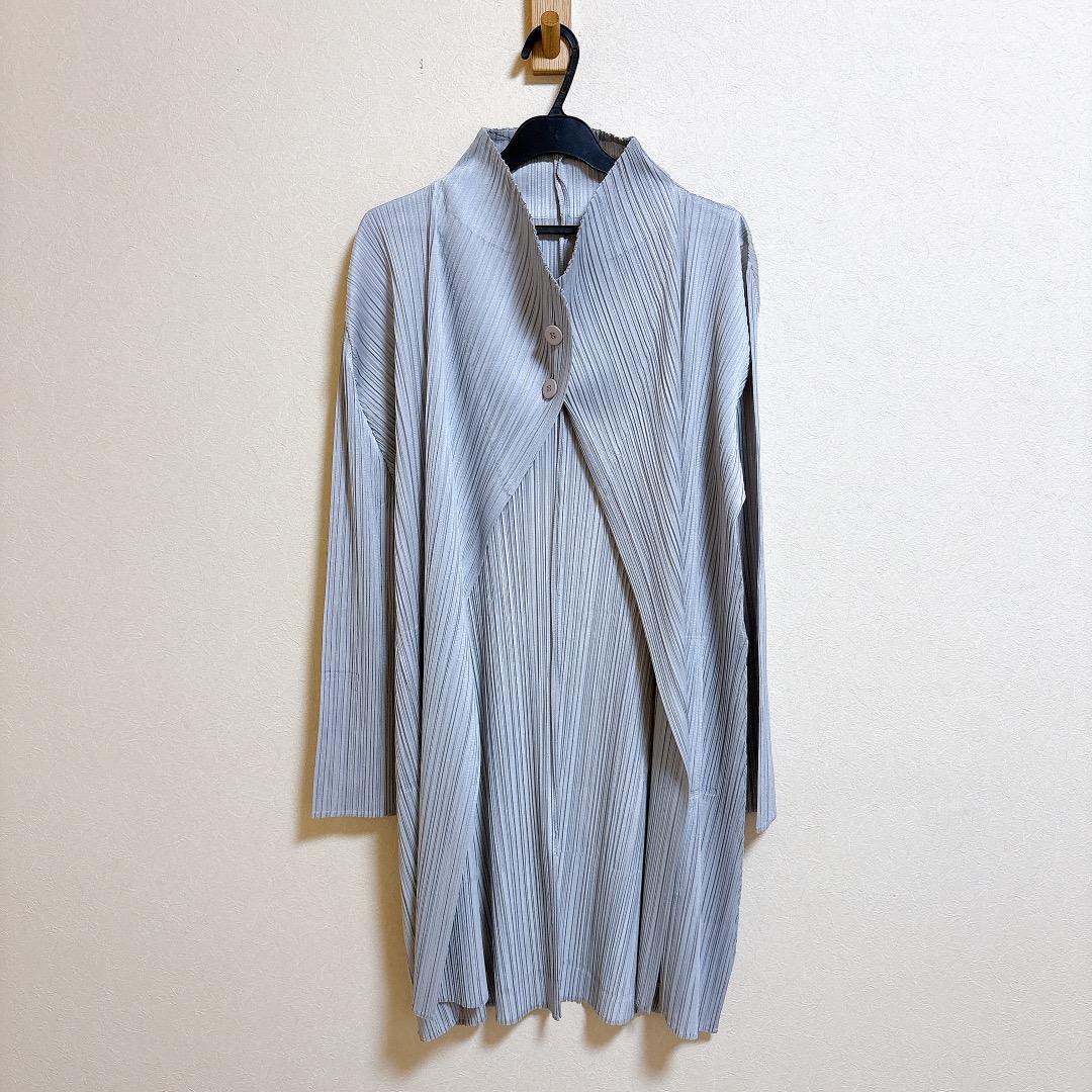 美品 プリーツプリーズ イッセイミヤケ ロングカーディガン サイズ3 グレー