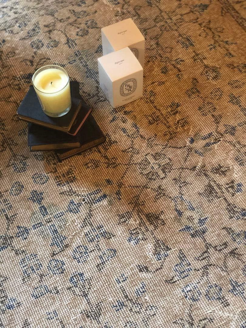 ヴィンテージラグ　くすみアプリコット　トルコ　ボタニカルフローラル　ウォッシュ