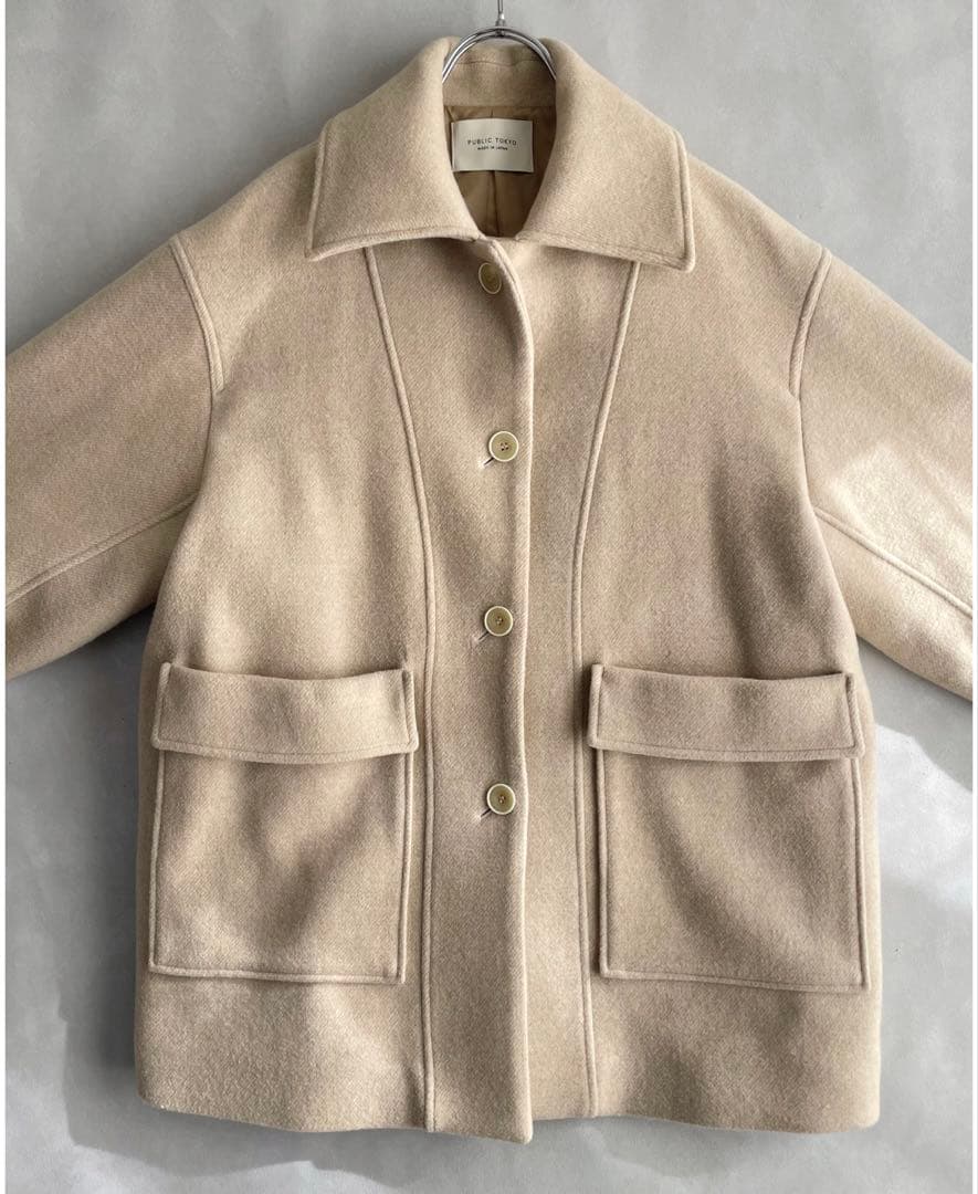 パブリックトウキョウ　SUPER140 ウールオーバーコート　ミドル丈　ベージュ