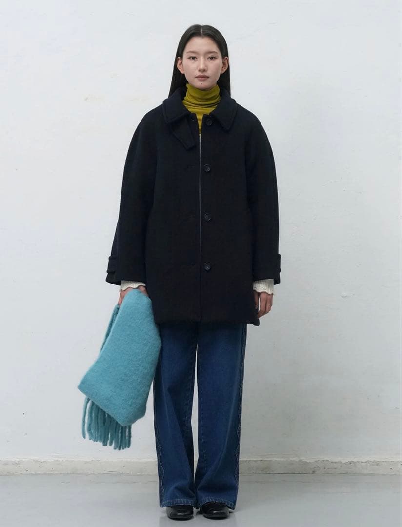 GENERAL IDEA ウールバルマカンハーフコート ネイビー