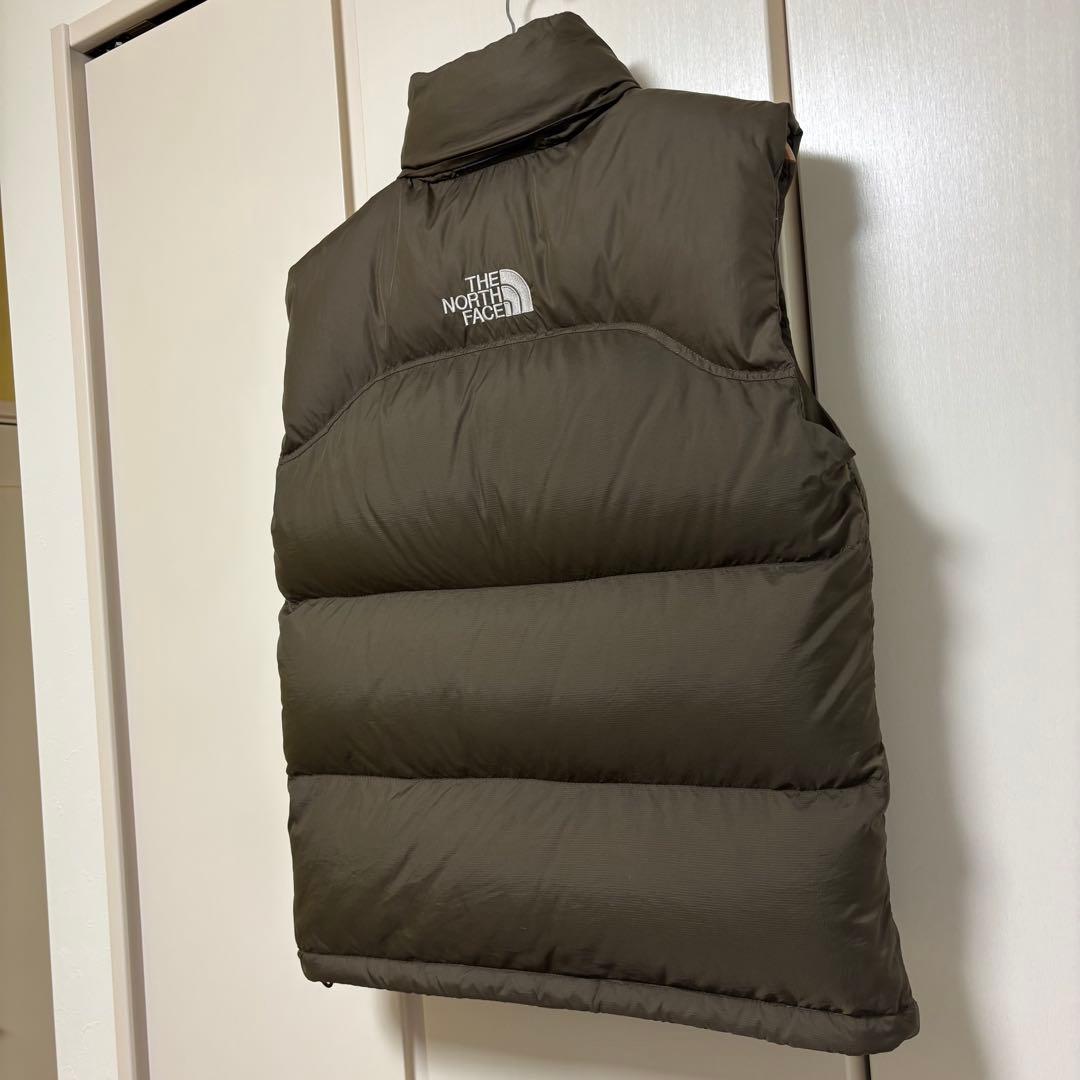 ノースフェイス　センター　ロゴ　ダウン　ベスト　カーキ　ブラウン　S