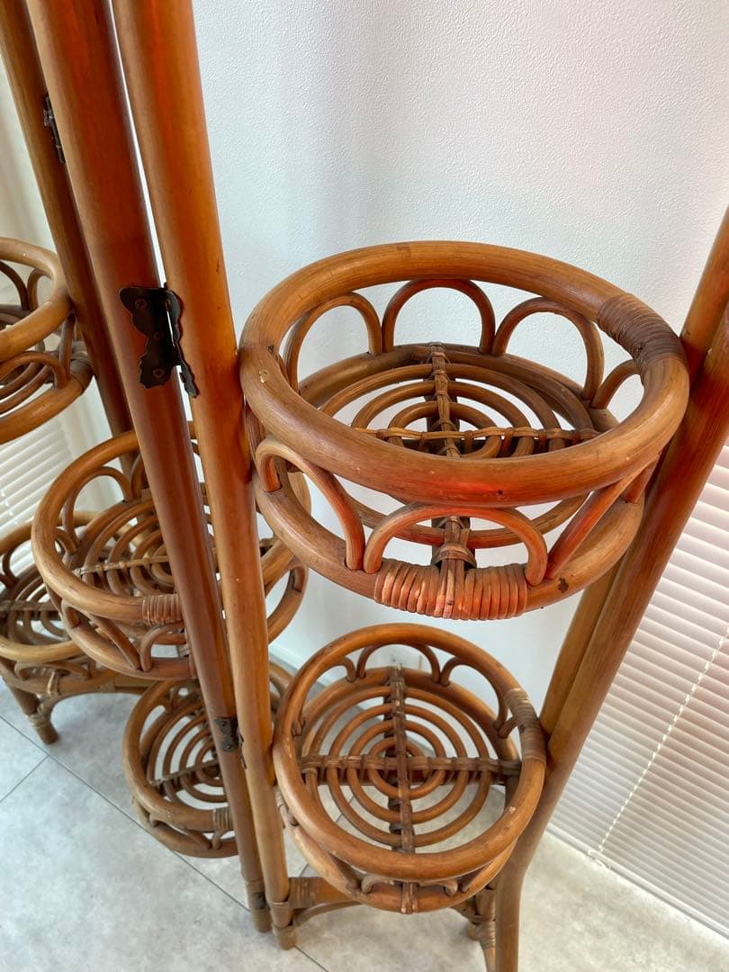 ラタン製 4段植物ラック