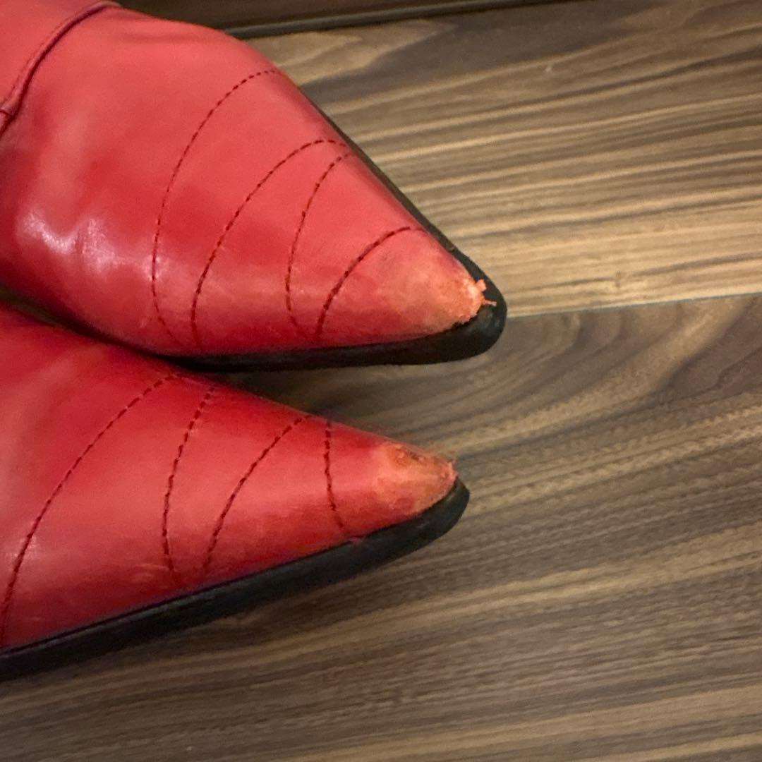 Dior レザー レッド ショート ベルト ブーツ 赤 37 本革