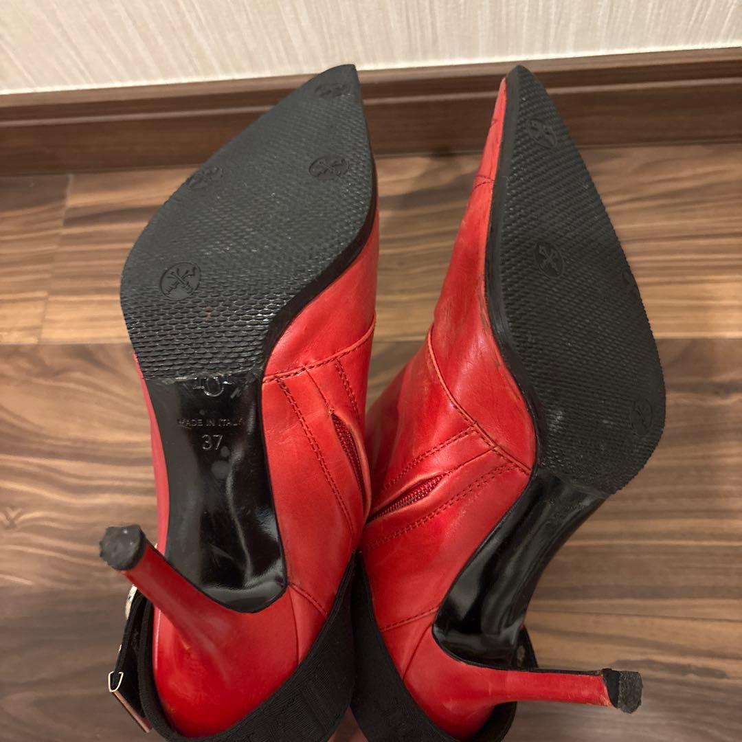 Dior レザー レッド ショート ベルト ブーツ 赤 37 本革