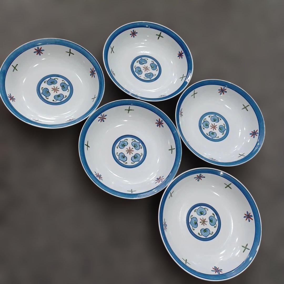 源右衛門 染錦唐草深皿 ５客