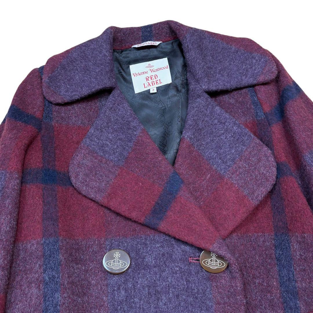 極美品 ヴィヴィアンウエストウッドレッドレーベル チェックウールコート ポンチョ