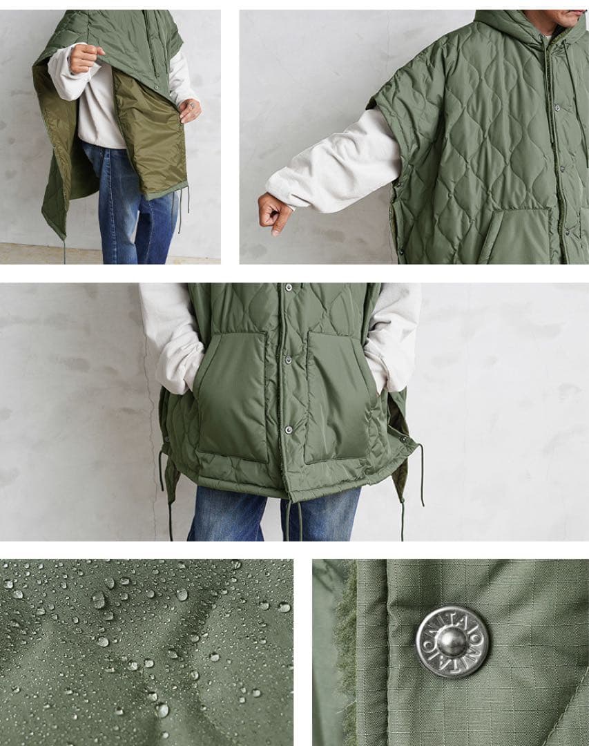 TAION ミリタリー リバーシブル ダウン ポンチョ ケープ タイオン