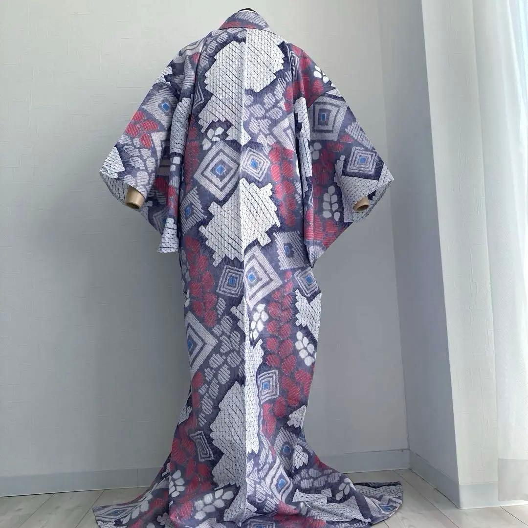 有松絞り・蜘蛛絞り　手縫い　淡いグレー　しつけ付　絞り浴衣　No.k100