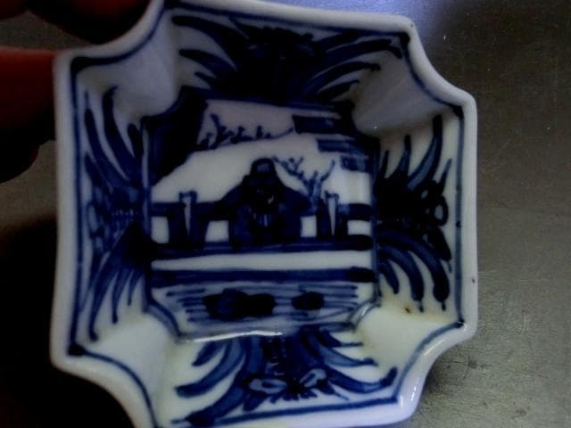 小皿■染付人物絵【大日本永楽造】5客 手塩皿 古京焼 永楽得全 青華 古玩 骨董