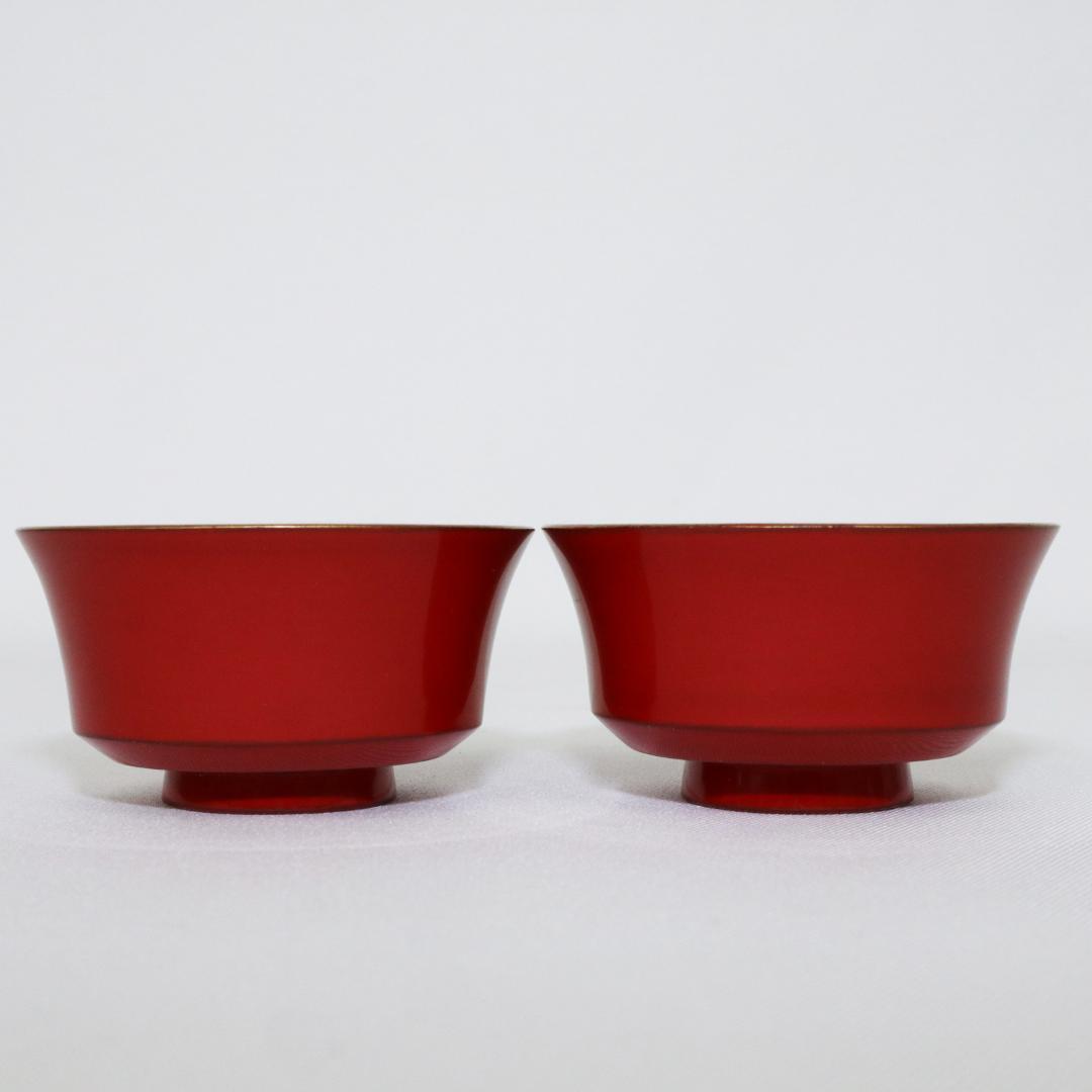 朱塗り 蝙蝠 コウモリ ぐい呑み 2客 金彩 おちょこ 煎茶 酒器 茶器