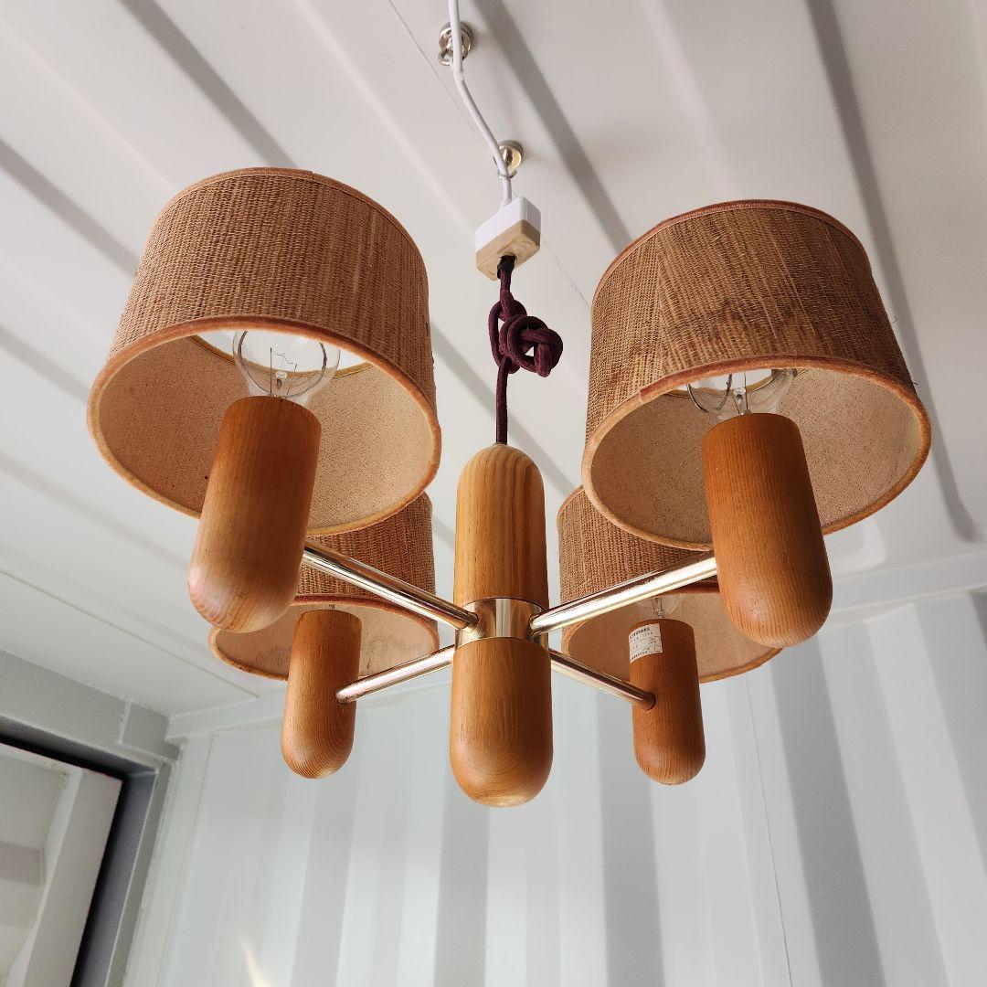 希少　ジャパンヴィンテージ　三菱電機　無垢材　4灯シャンデリア　 LK1744