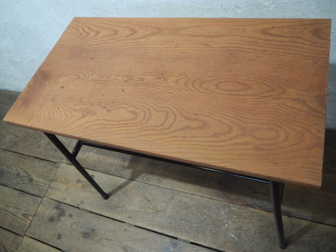 1237 ③古い木と鉄脚のテーブル　デスク　作業台　リメイク　レトロ　ビンテージ