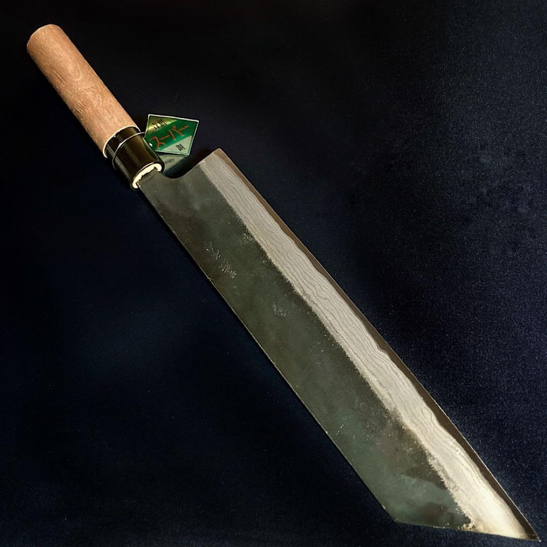 希少品　切付　包丁　240mm 青紙スーパー　ダマスカス　忠義鍛造　土佐　黒打