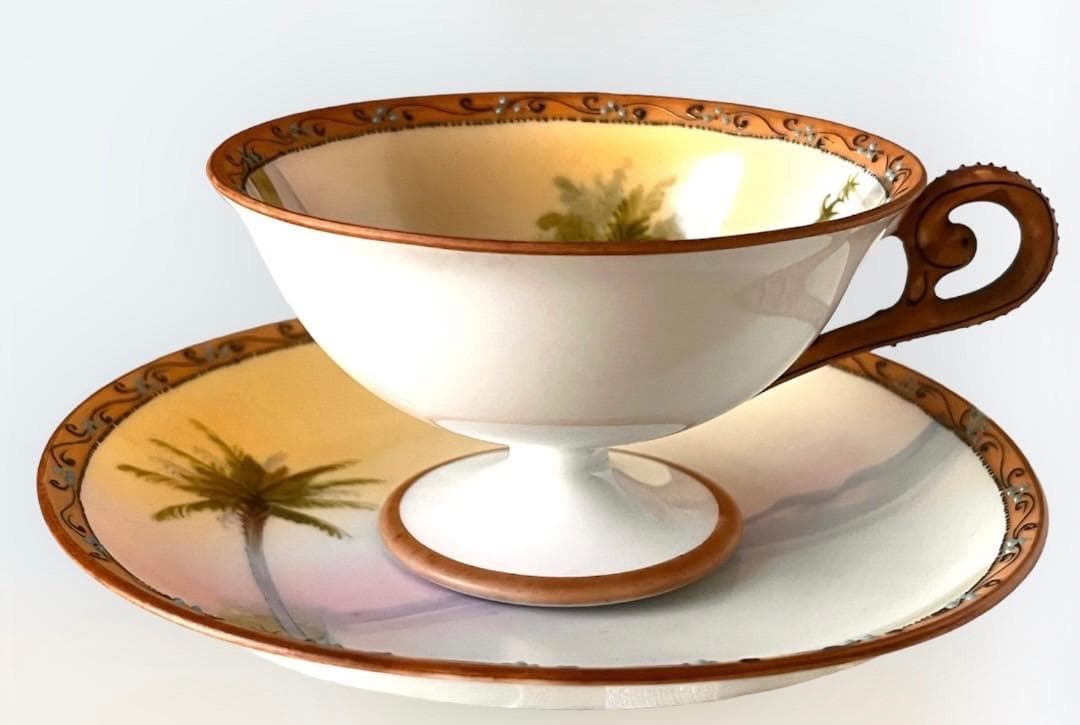 【オールドノリタケ】アンティーク！メープルリーフ刻印！手描き風景C&S1️⃣