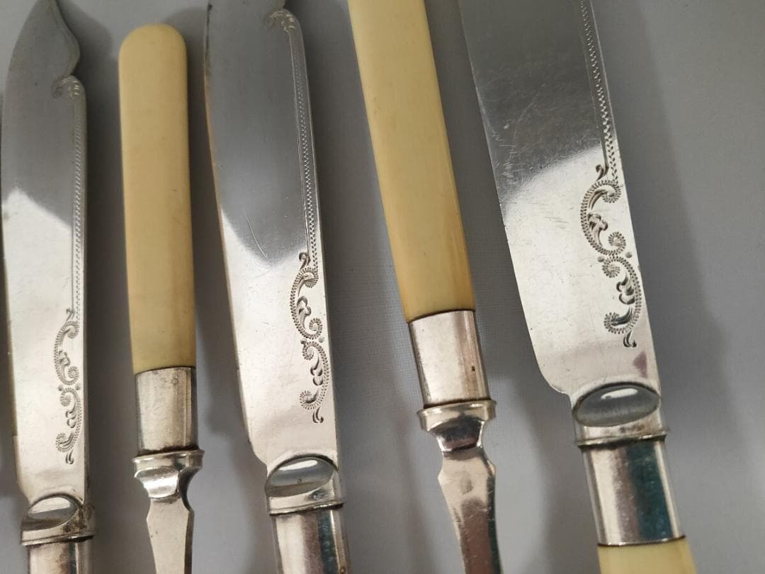 英国製 純銀P フェイクボーンハンドル ナイフ フォーク 12本 (L10)