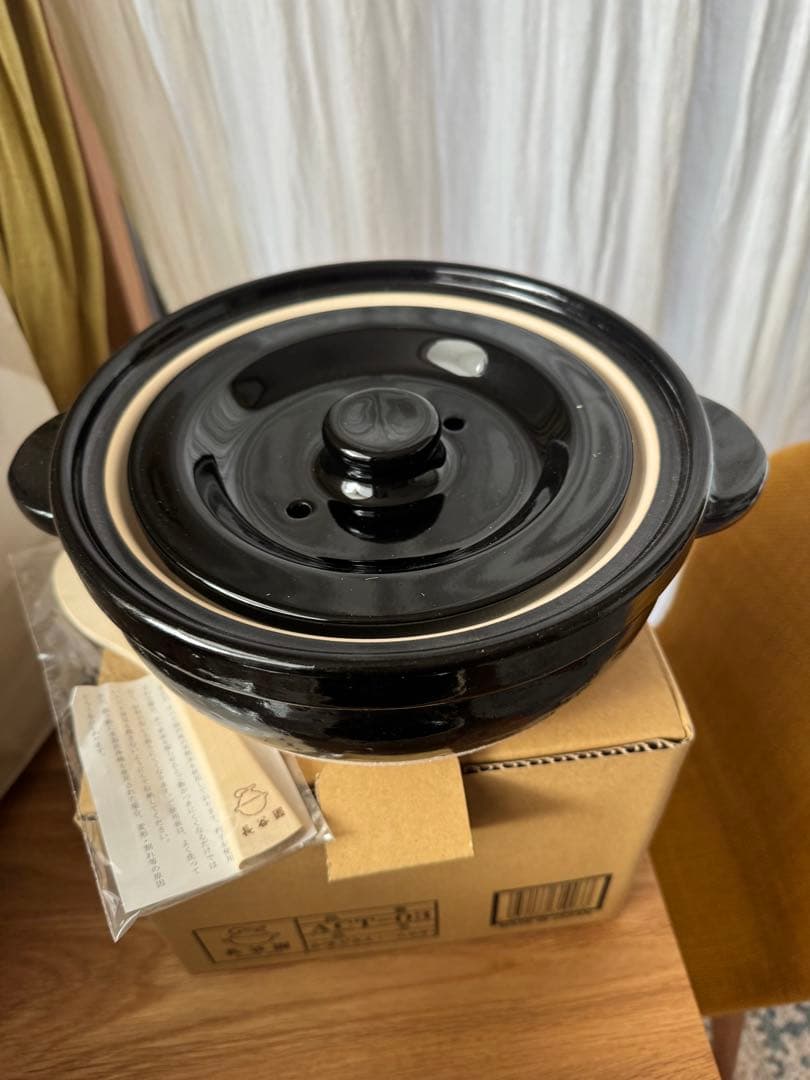 長谷園 炊飯用土鍋 黒 中型
