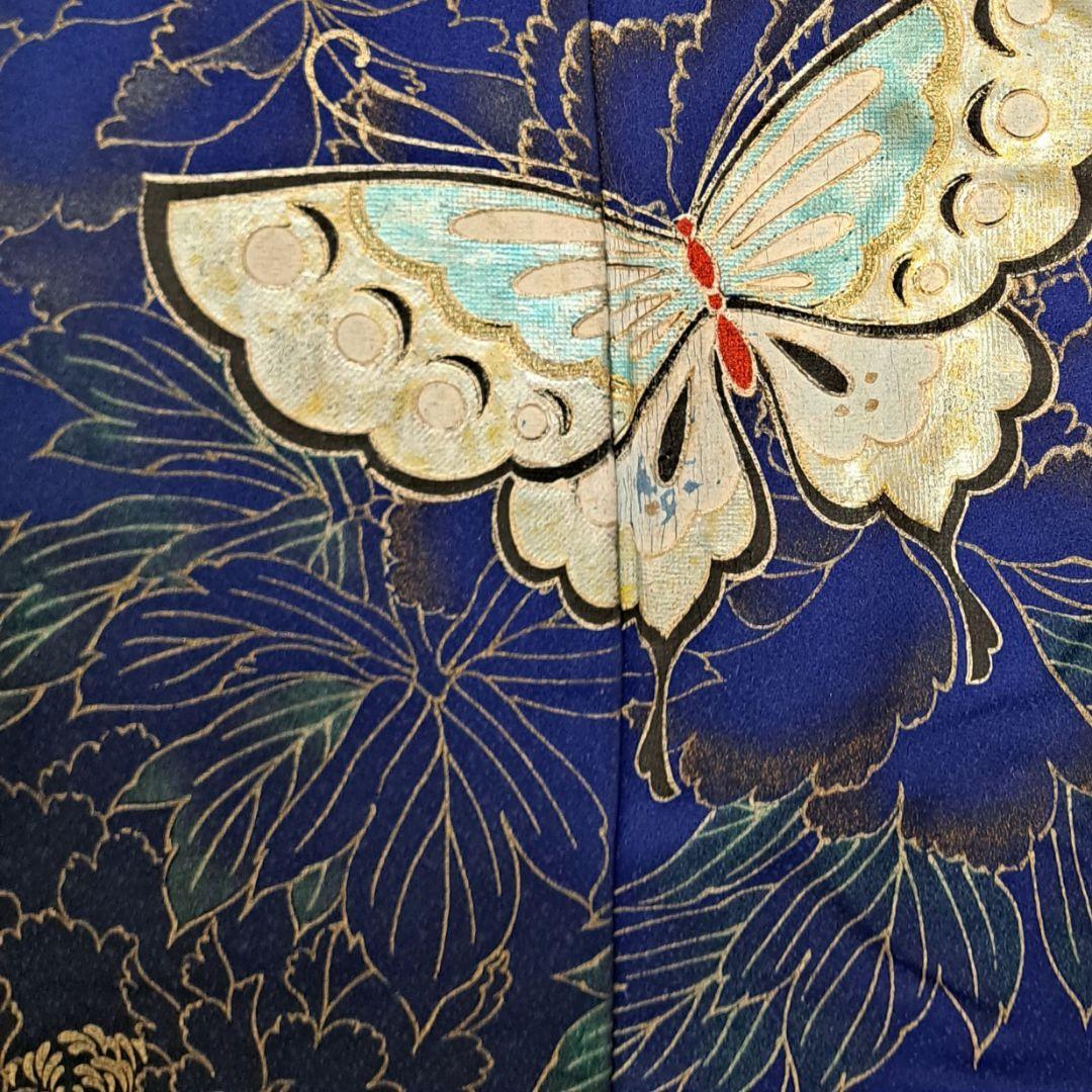 今大変お得な 正絹振袖セット 濃ブルー地金彩蝶柄 成人式 卒業式にも最適