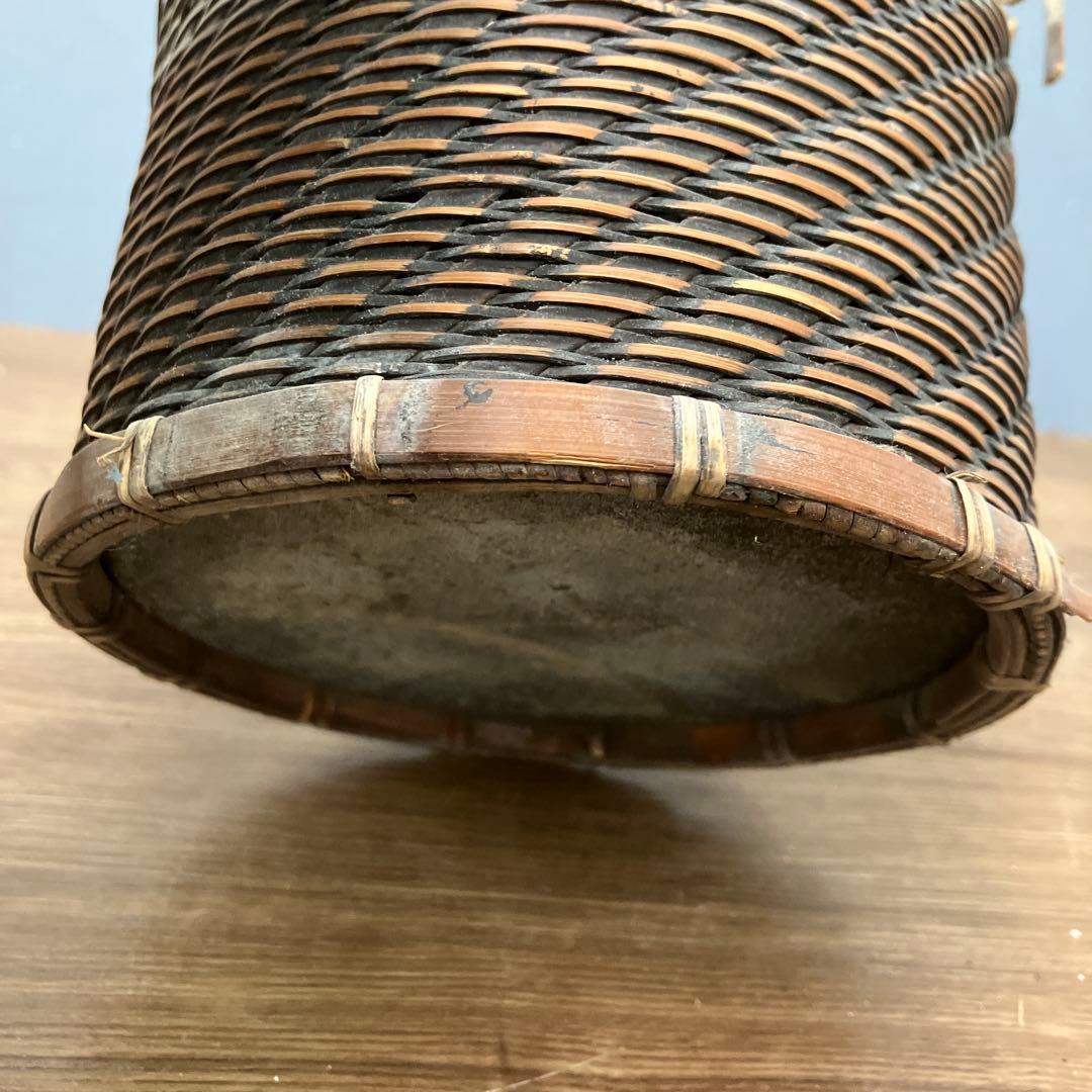 D-5 昭和レトロ 竹編み 花籠 花入れ 竹筒付き 華道具 茶道具 インテリア