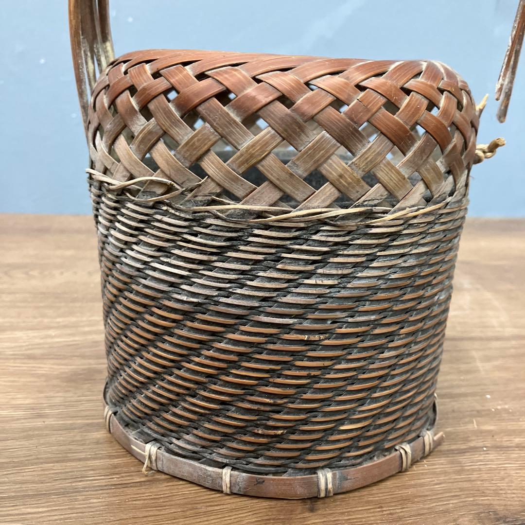 D-5 昭和レトロ 竹編み 花籠 花入れ 竹筒付き 華道具 茶道具 インテリア