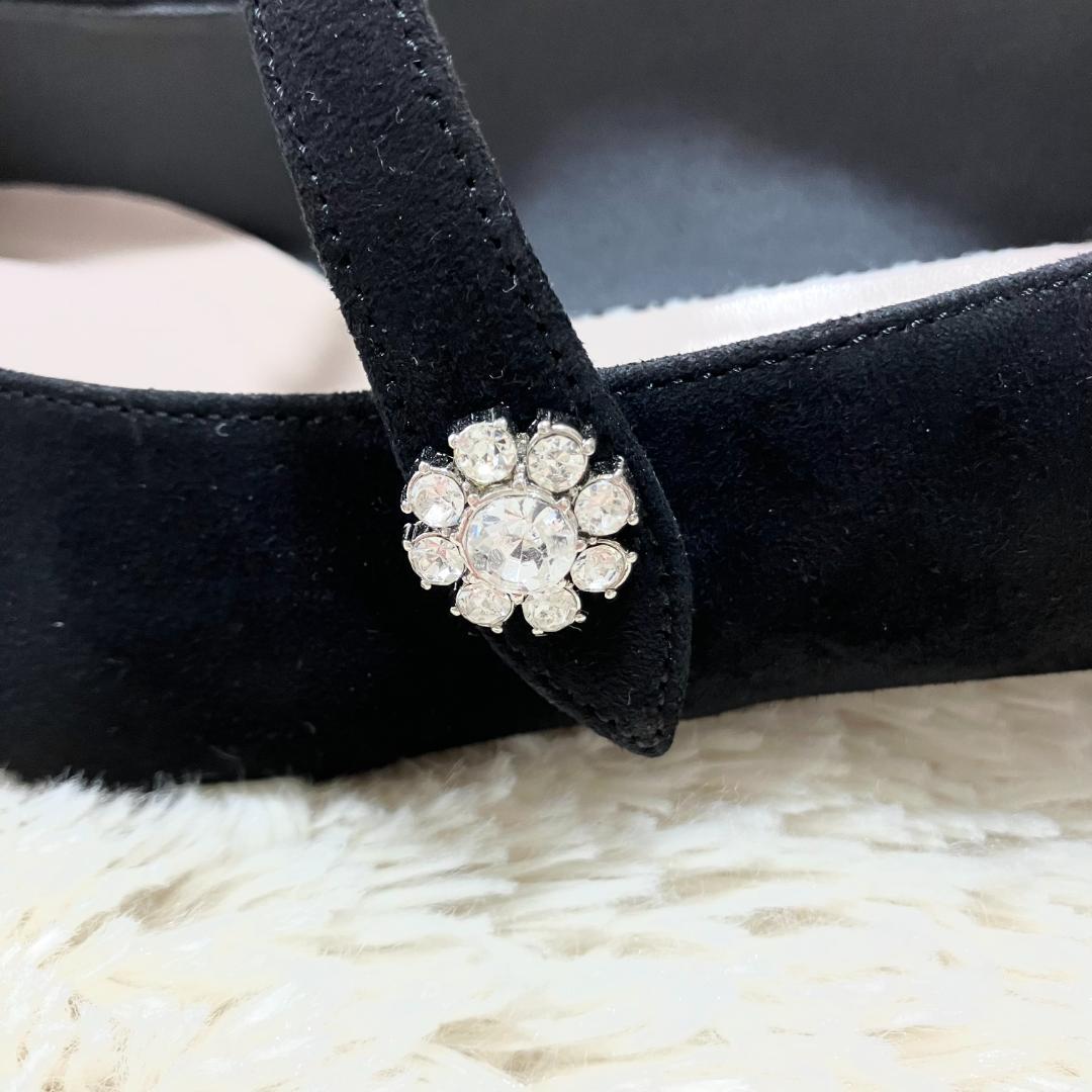 極美品✨ DIANA ダイアナ フラットパンプス ストラップ ビジュー 黒