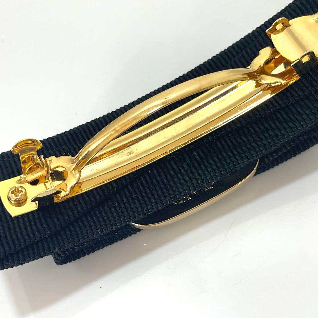 【美品・箱付き】フェラガモ ヴァラリボン バレッタ ブラック ゴールド金具