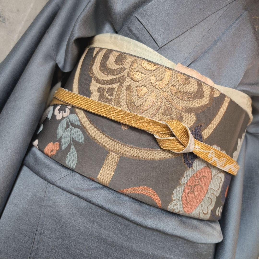 訪問着　フルセット　着物　正絹　汕頭刺繍　金銀　祝い事　花　O9