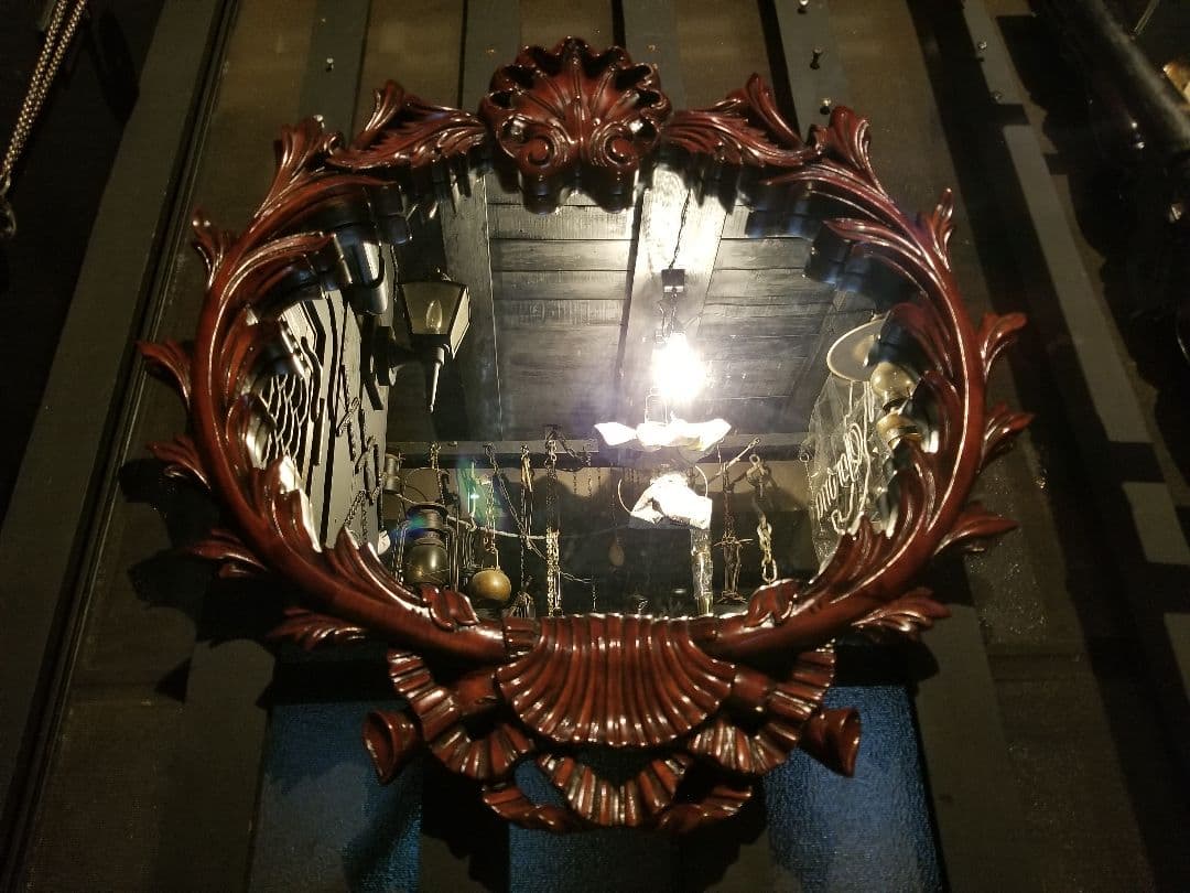 アンティーク　アメリカ製　トラッド　デザイン　リボン　シェル　ミラー　無垢　木製