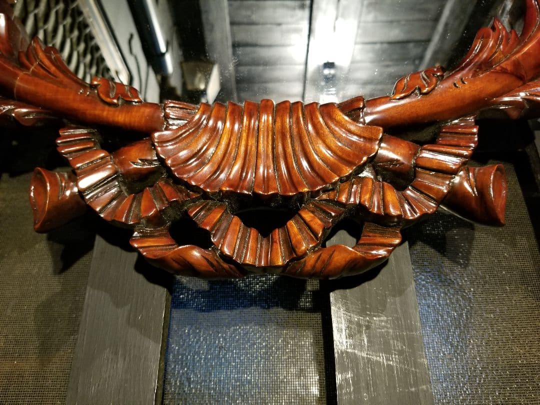 アンティーク　アメリカ製　トラッド　デザイン　リボン　シェル　ミラー　無垢　木製