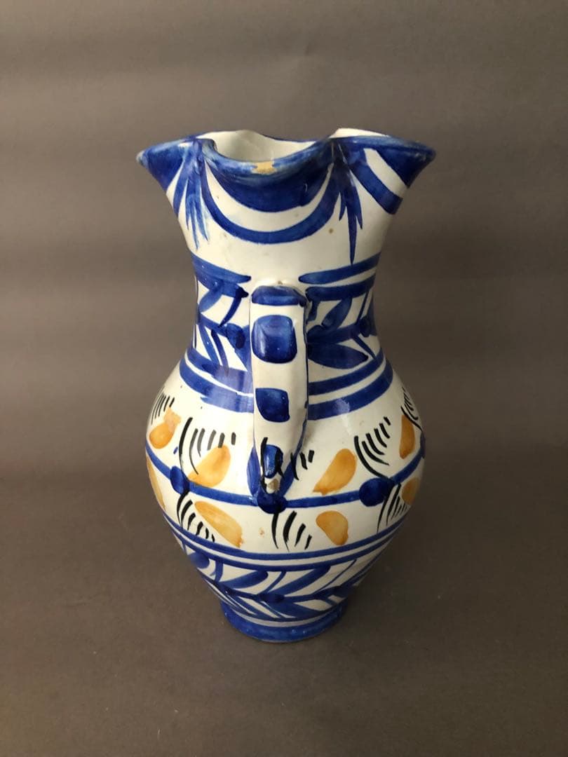 スペイン骨董　陶器　両手付き花瓶、壺　アンティーク