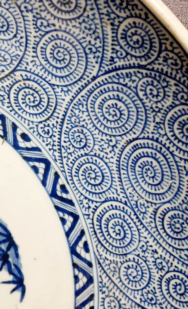 【参考品】大名品　江戸時代文化文政期　古伊万里　染付　たこ唐草文様　1尺6寸大皿