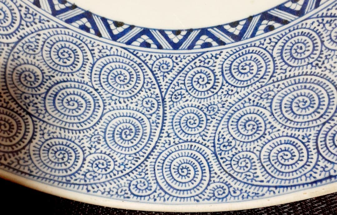 【参考品】大名品　江戸時代文化文政期　古伊万里　染付　たこ唐草文様　1尺6寸大皿