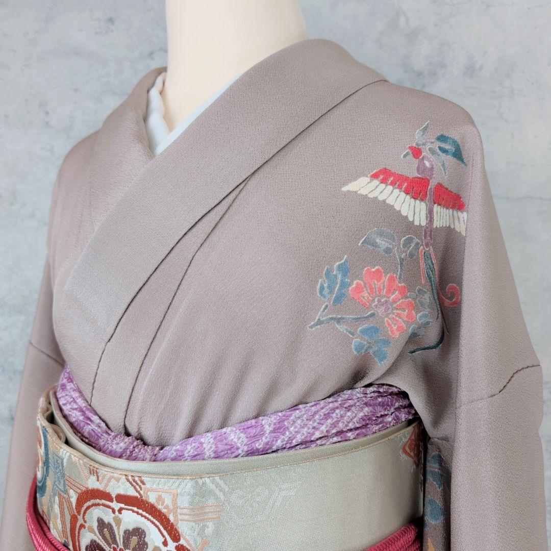 訪問着　フルセット　着物　正絹　花　鳥　カラフル　トールサイズ　おしゃれ　F4