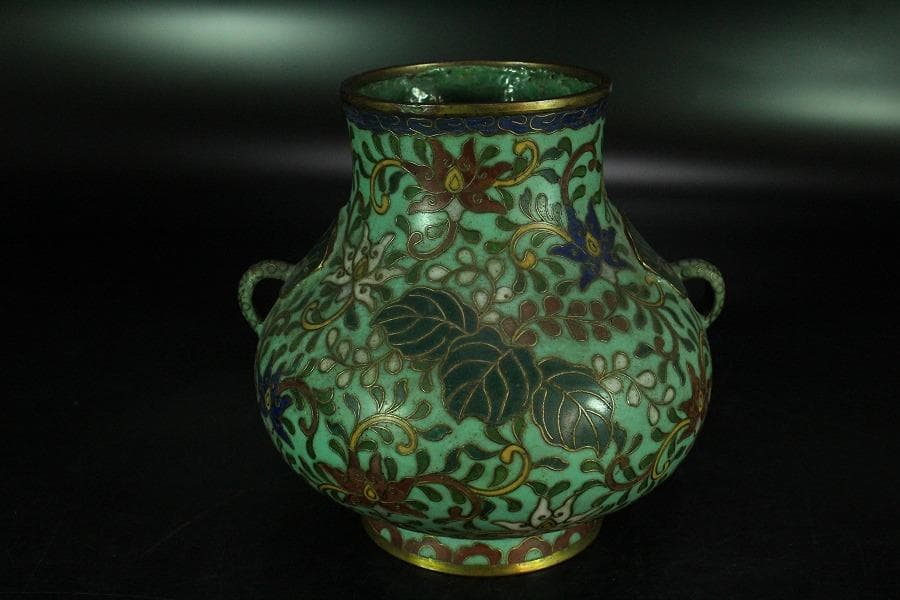 中国美術 七宝 纏枝蓮花紋 双耳 壷(K-YC548)