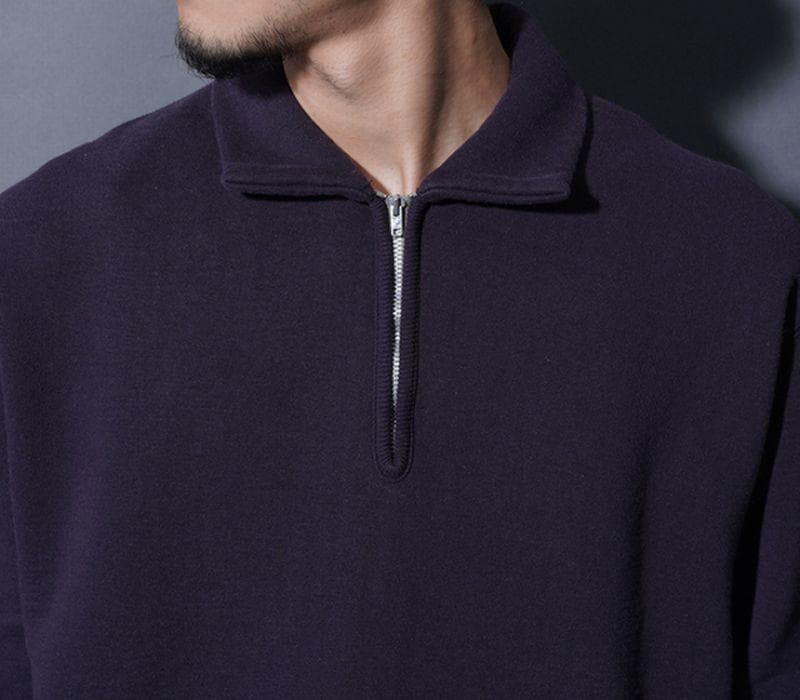24AW トロフィークロージング 先染め ナス紺 ハーフジップ スウェットシャツ