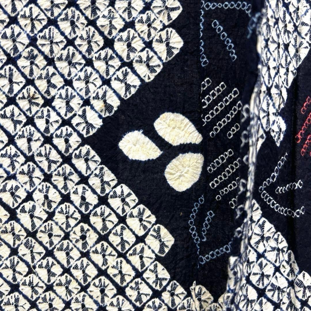 藍染　変わり菱　花模様　浴衣　有松鳴海絞り　着物　042a p