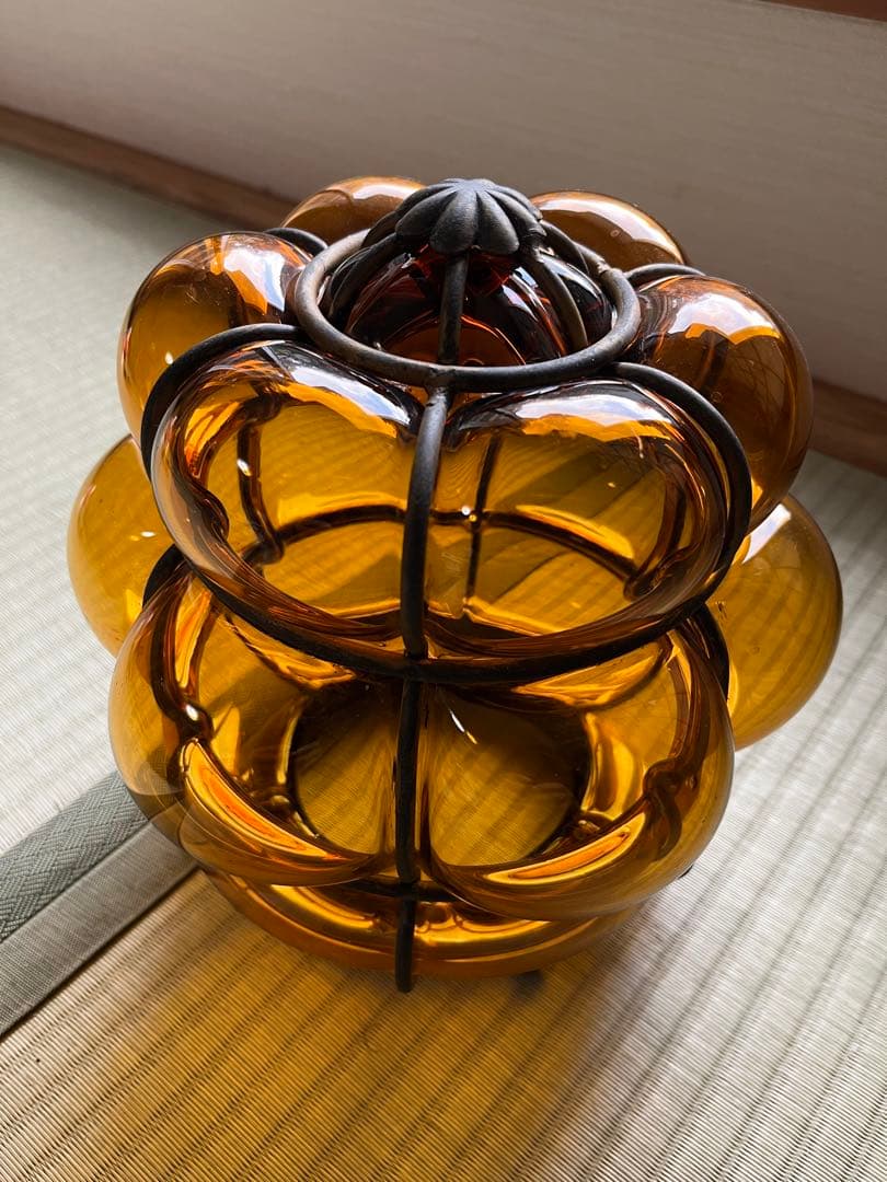 超希少　アンティーク　琥珀色　照明　天井吊　ガラス＆鉄製 E26 LED対応