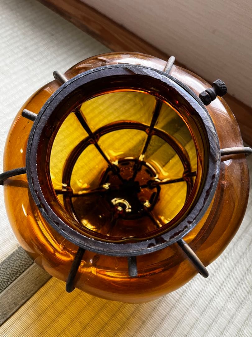 超希少　アンティーク　琥珀色　照明　天井吊　ガラス＆鉄製 E26 LED対応