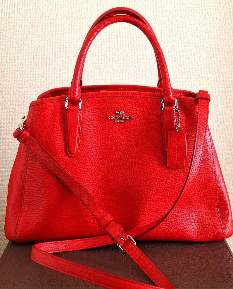 極美品　コーチ 赤 レザーハンドバッグ