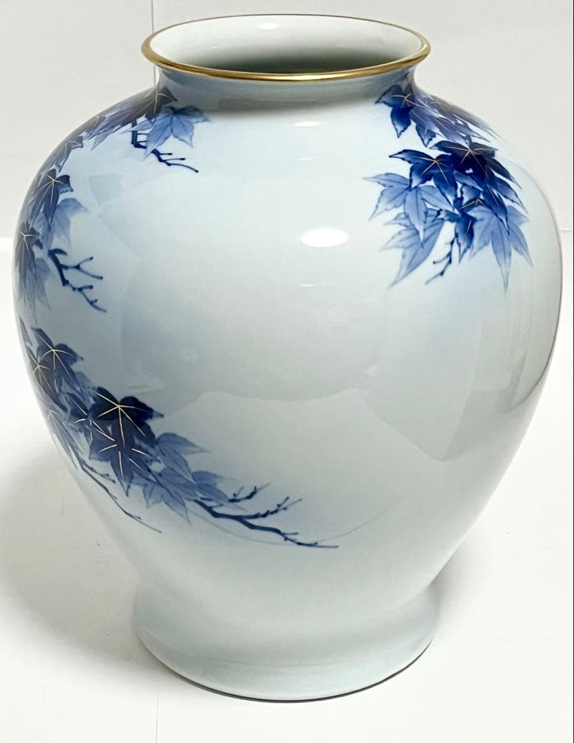 有田焼 深川製磁 山口昇然 希少 紅葉と緋連雀 花瓶 花生