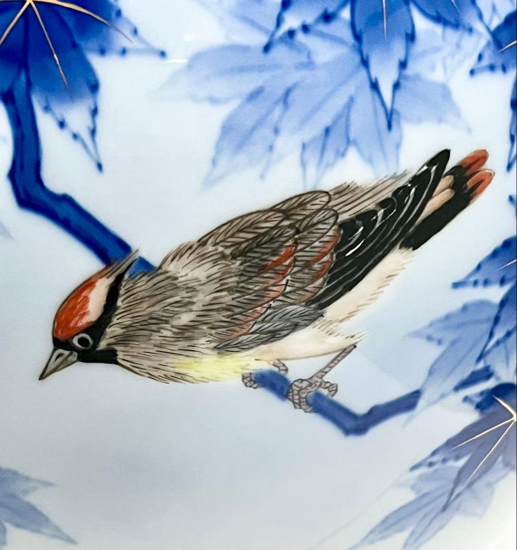 有田焼 深川製磁 山口昇然 希少 紅葉と緋連雀 花瓶 花生