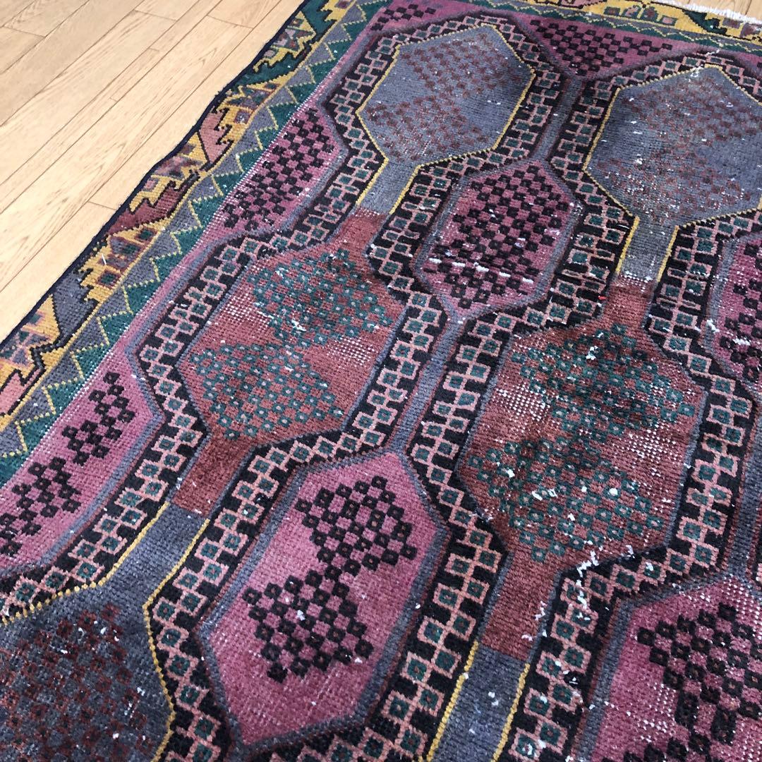 ペルシャ絨毯 ペルシャヴィンテージラグ 220x108 手織り オールド