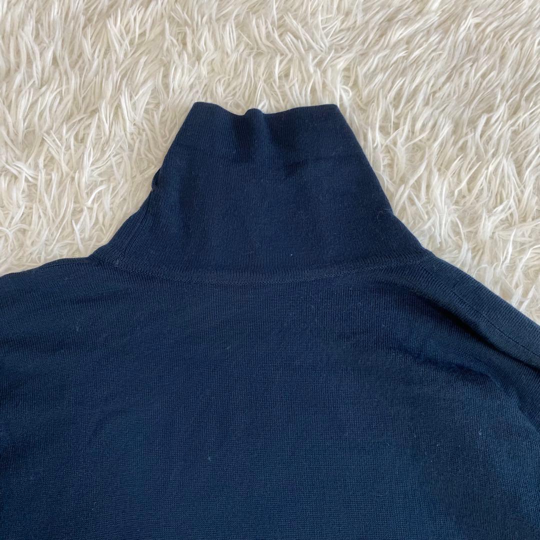 【美品】ジョンスメドレー　タートルネック　ニット　ネイビー　ウール　英国製　L