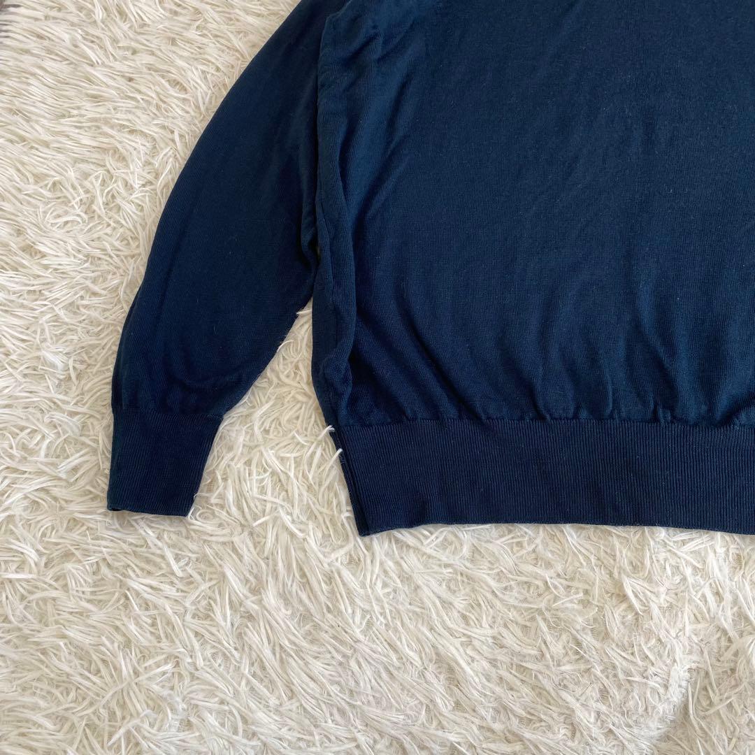 【美品】ジョンスメドレー　タートルネック　ニット　ネイビー　ウール　英国製　L