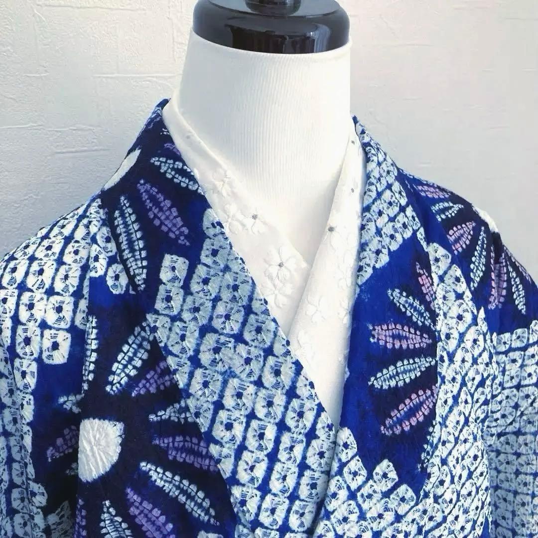 有松絞り浴衣　蜘蛛絞り　しつけ糸付　手縫い　絞り浴衣　身丈152 No-Ａ100